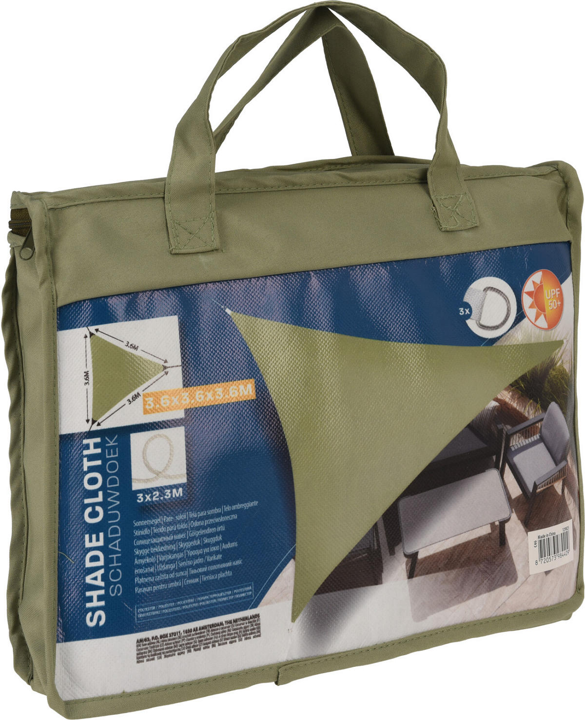 Schaduwdoek UV50+ Driehoek 3.6x3.6x3.6m - groen