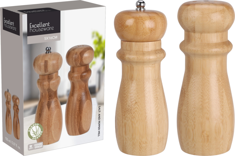 Bamboo Peper en zoutmolen set 16cm