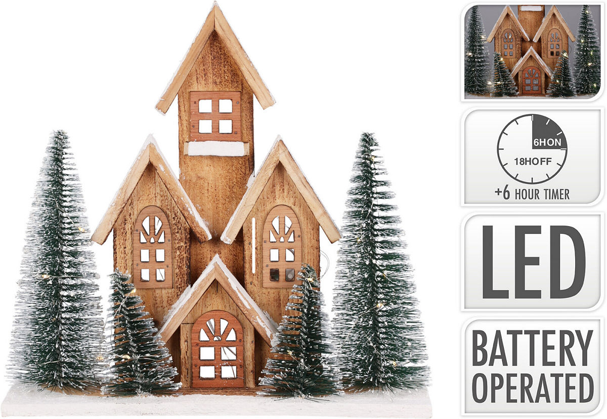 Kersthuis met Verlichting 30cm