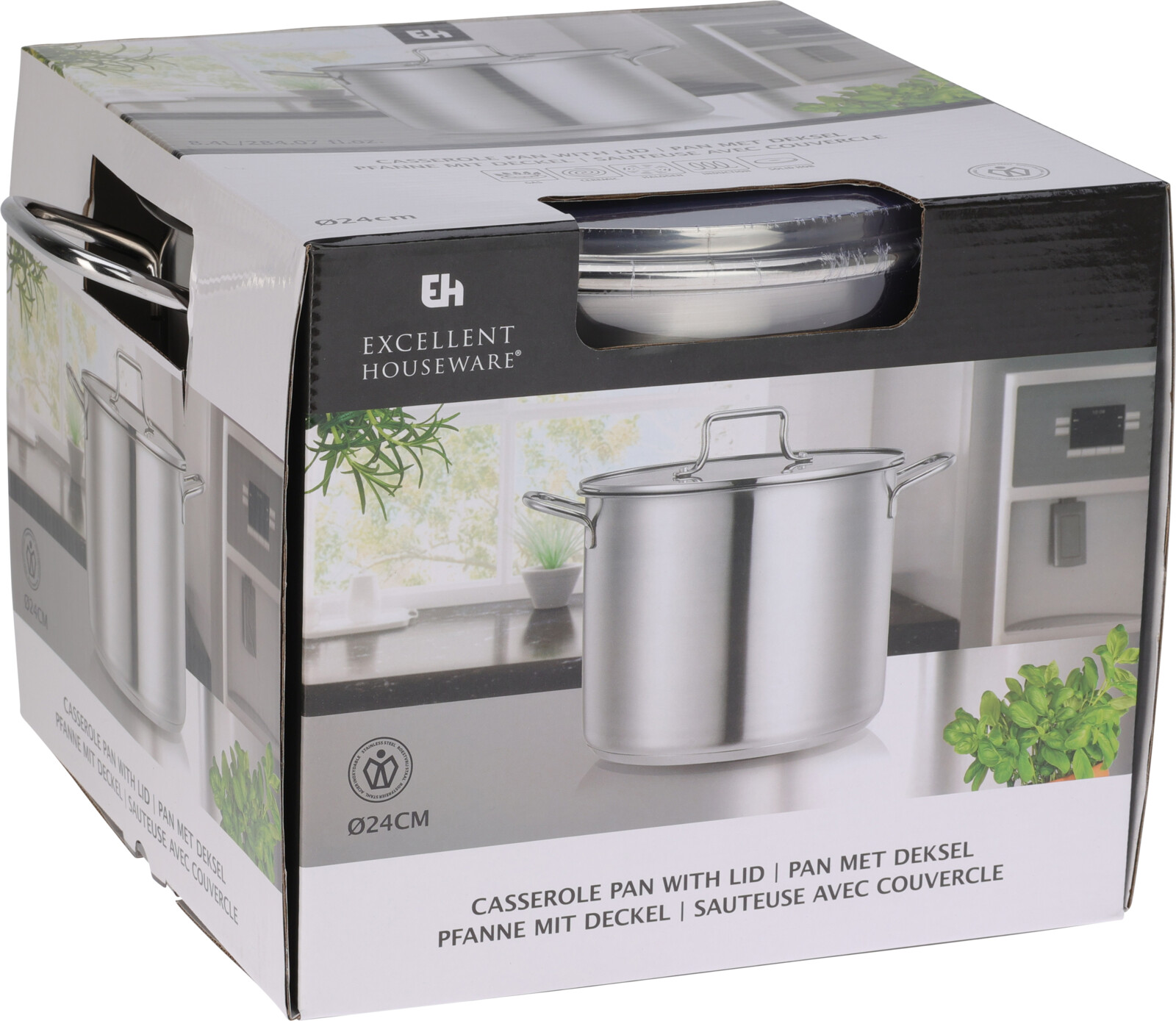 EH Soeppan RVS met glazen deksel - 24cm