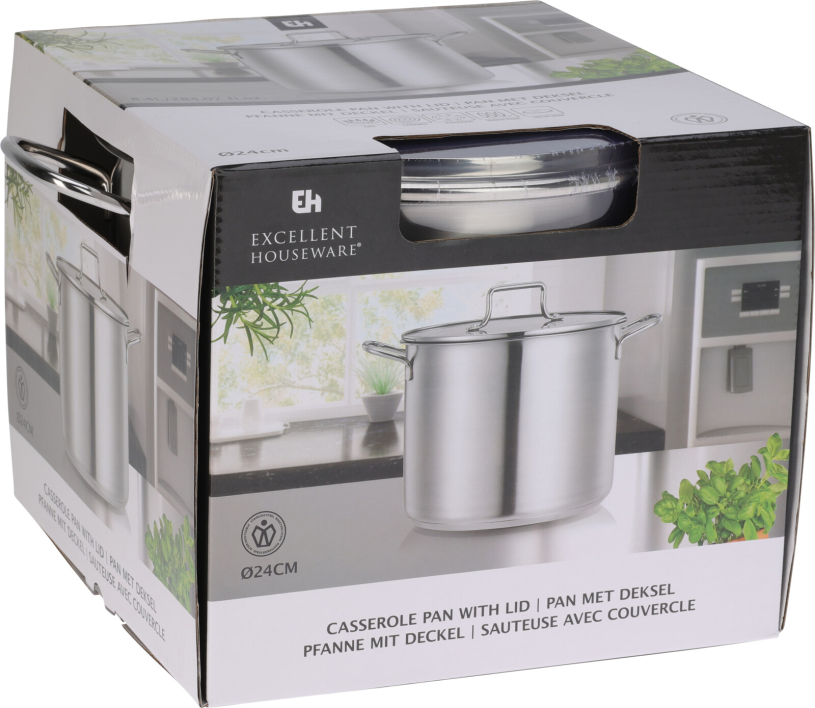 EH Soeppan RVS met glazen deksel - 24cm