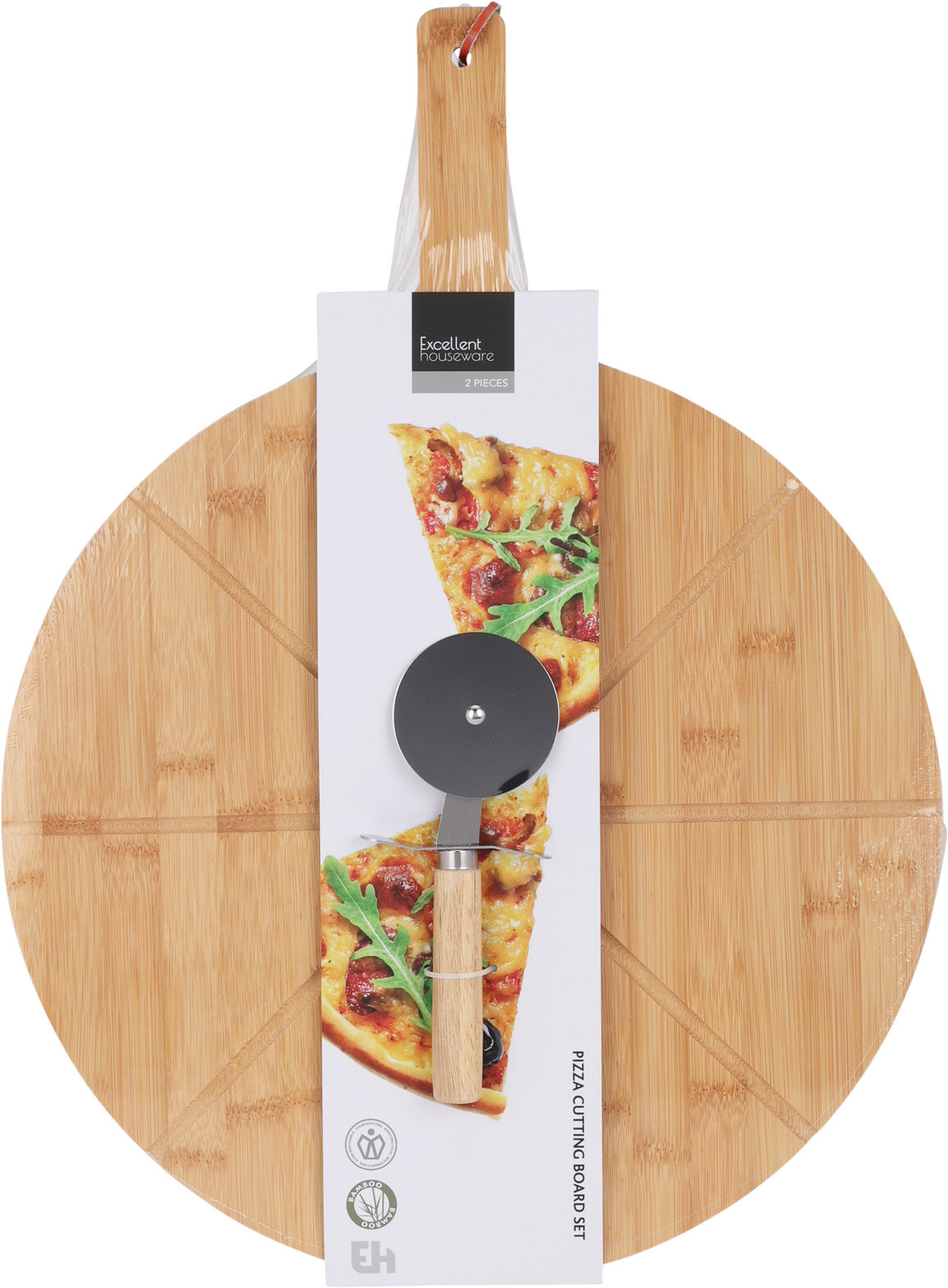 Pizza snijplank bamboo set incl. pizzasnijder