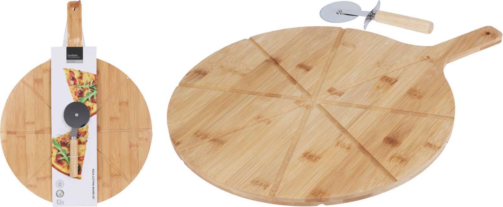 Pizza snijplank bamboo set incl. pizzasnijder