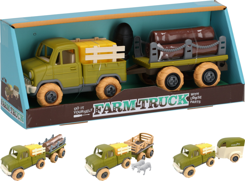 Boerderij voertuigen met aanhanger 26cm assorti