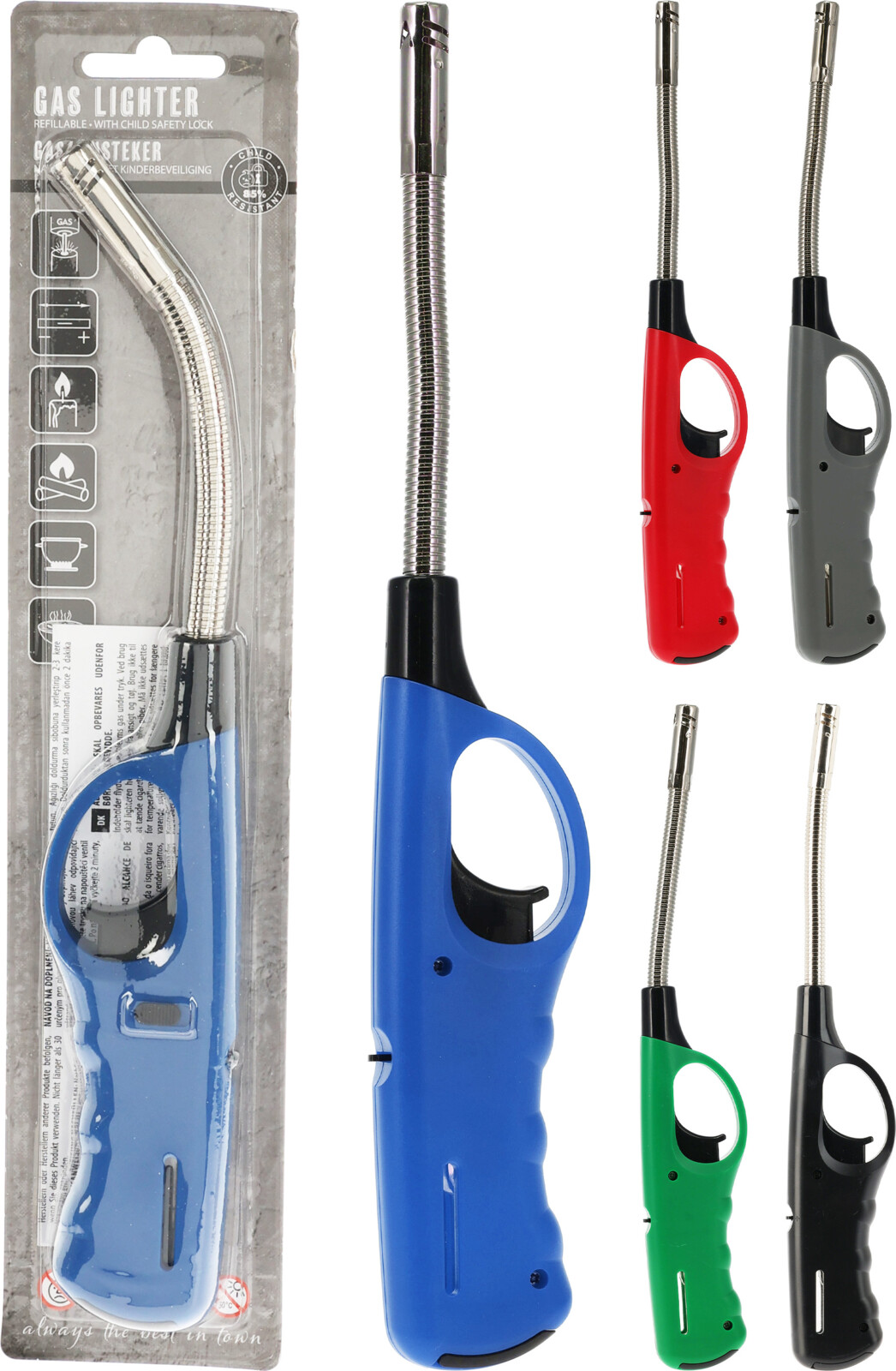 Gasaansteker flexibel 275mm navulbaar 5 assorti