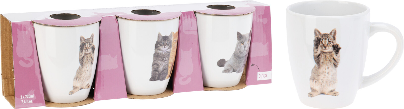 Beker 22cl set 3 stuks - Katten