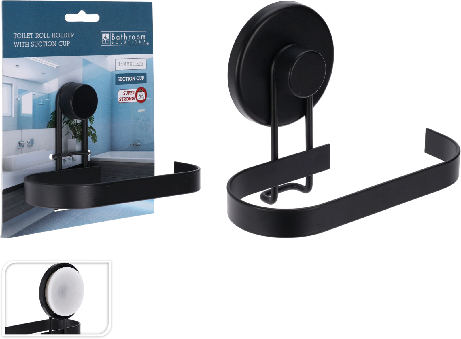 BS Toiletrolhouder 14x8x11cm met zuignap - zwart