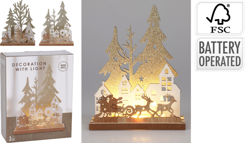 Kerstlamp LED Hout 2 assorti