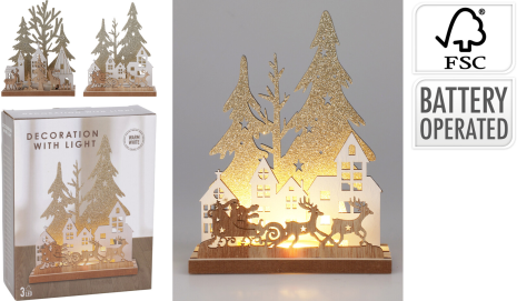 Kerstlamp LED Hout 2 assorti