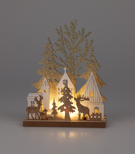 Kerstlamp LED Hout 2 assorti