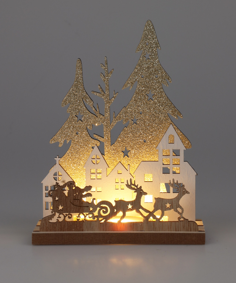 Kerstlamp LED Hout 2 assorti