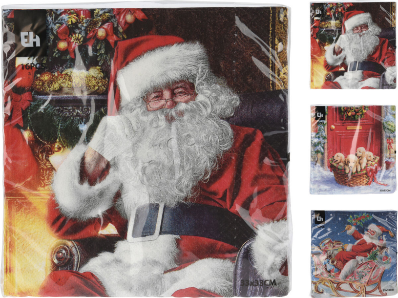 Kerstservetten Klassiek 33x33cm 16 stuks 3 assorti