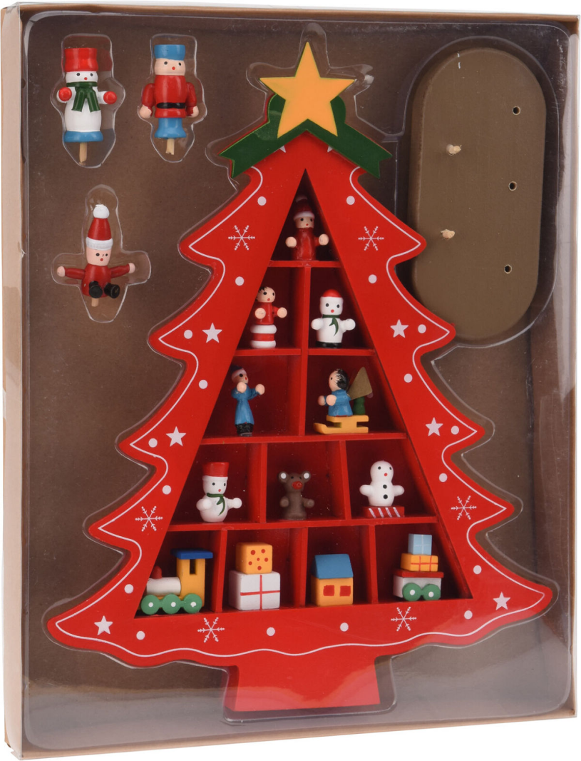 Houten Kerstboom met hangdecoratie 30cm