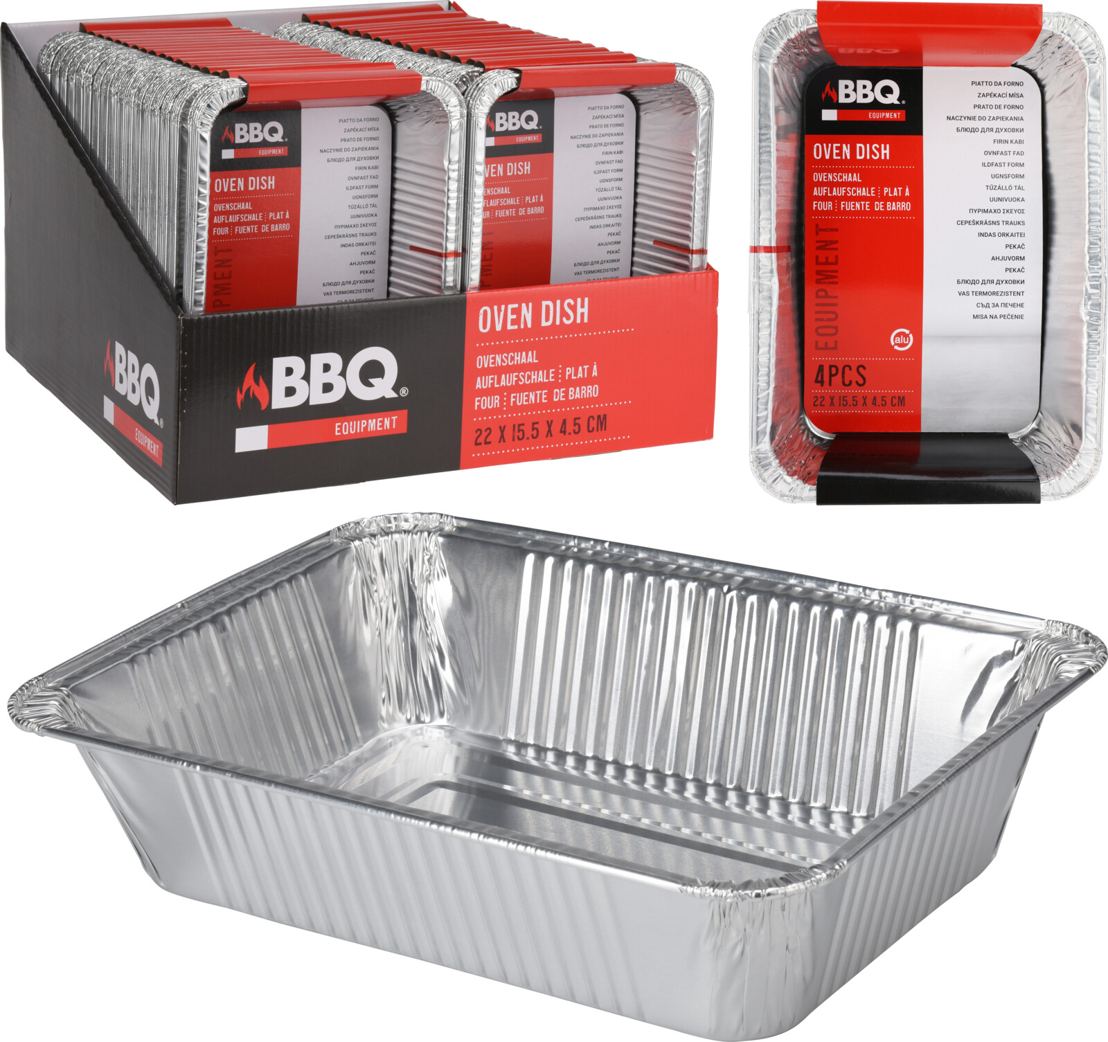 BBQ schaal aluminium 220x155x48mm set 4 stuks