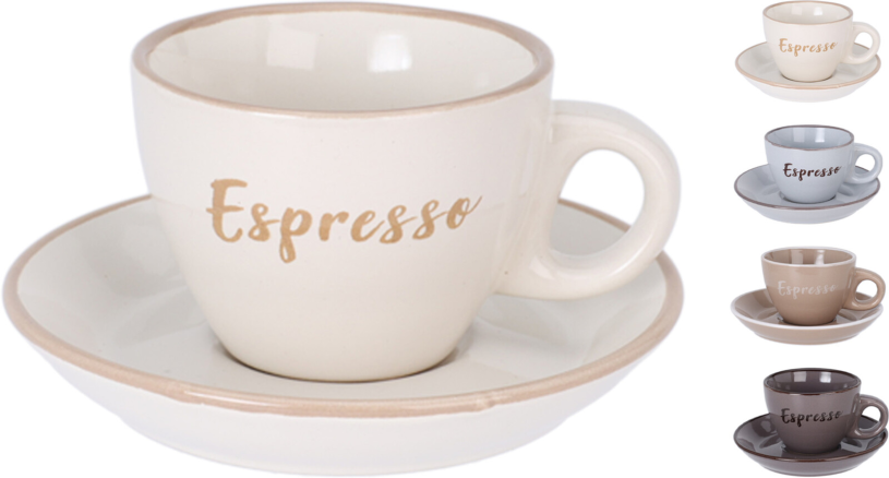 Kop en Schotel aardewerk Espresso assorti