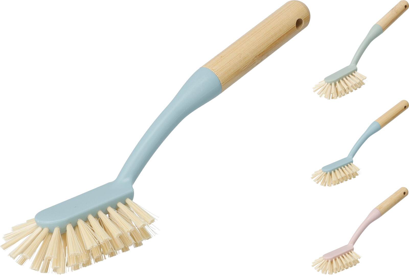 Afwasborstel met bamboe handgreep - pastel 3 assorti