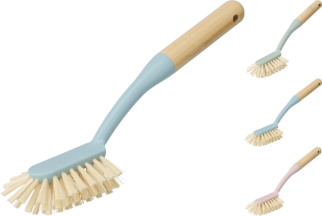 Afwasborstel met bamboe handgreep - pastel 3 assorti