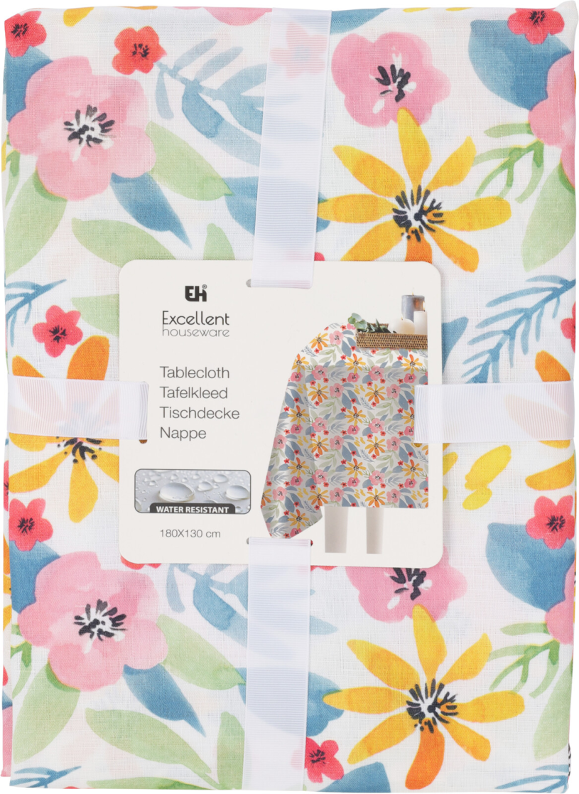 Tafelkleed Flowers Linnen Look 180x130cm