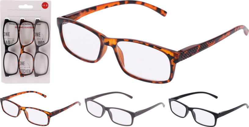 Leesbril set 3 stuks op kaart assorti