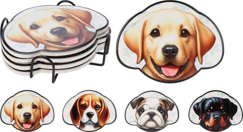 Onderzetter Hond 4 stuks in houder