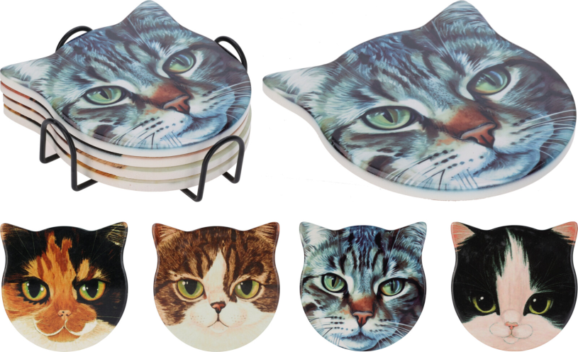 Onderzetter Kat 4 stuks in houder