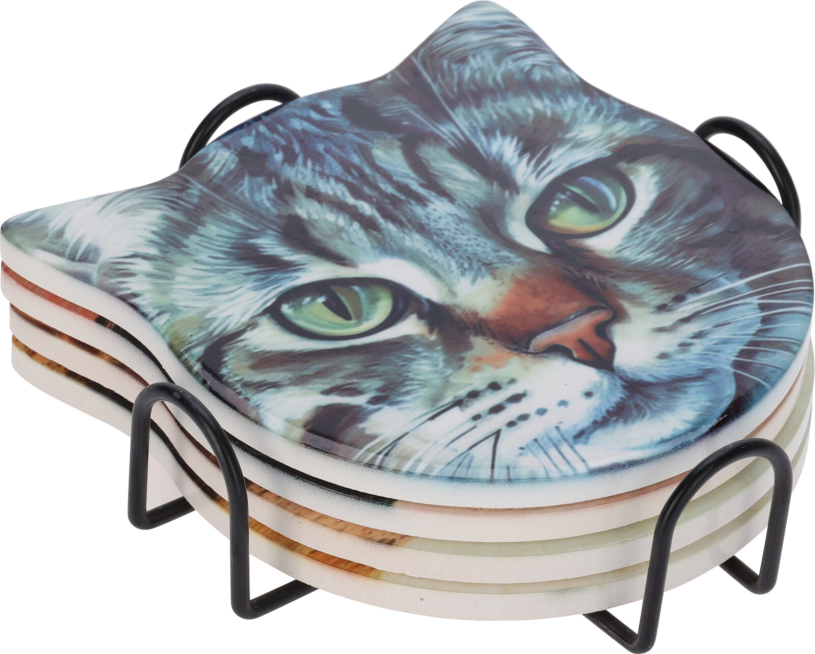 Onderzetter Kat 4 stuks in houder