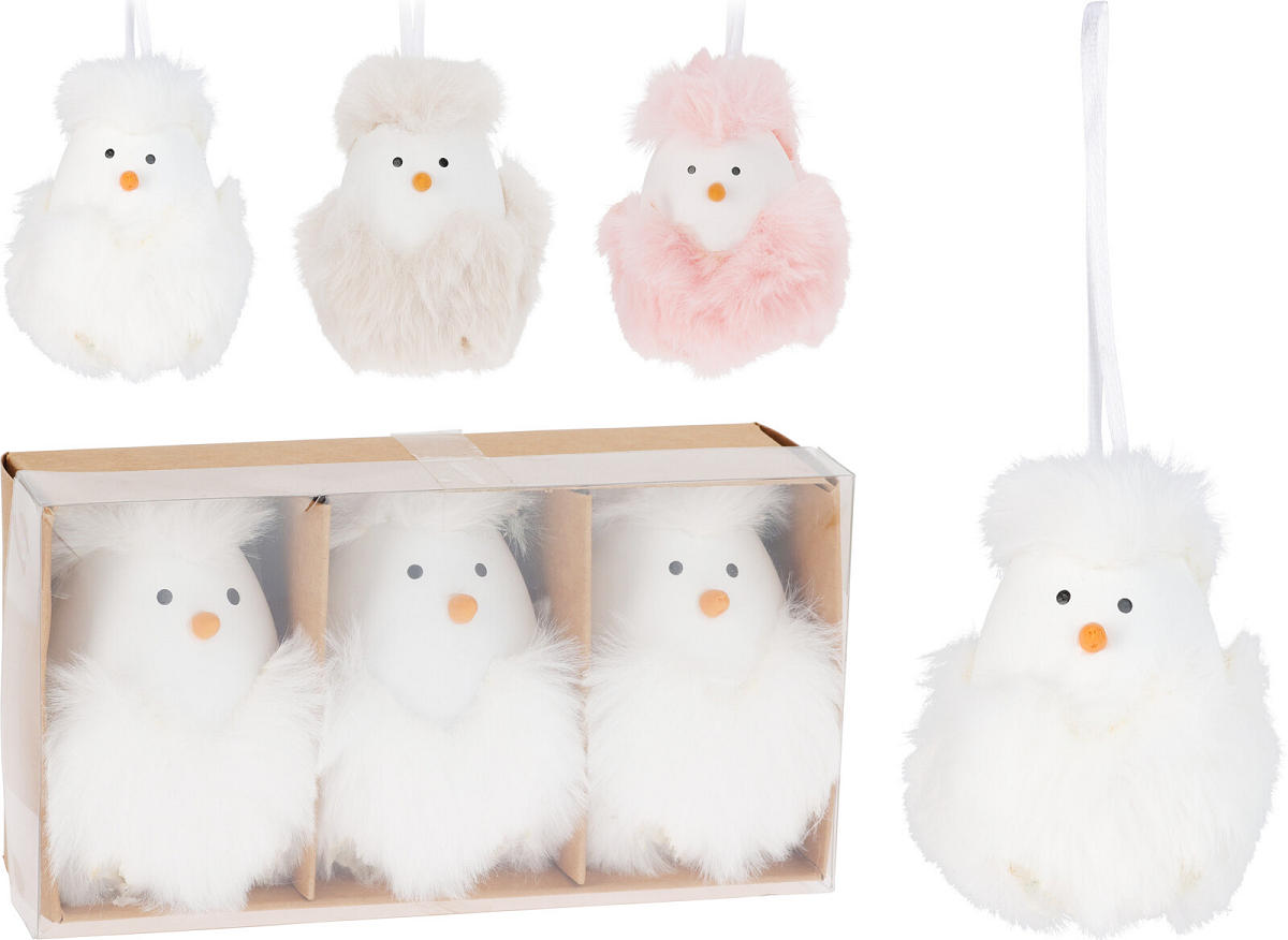 Paasei hang deco fluffy set 3 stuks assorti