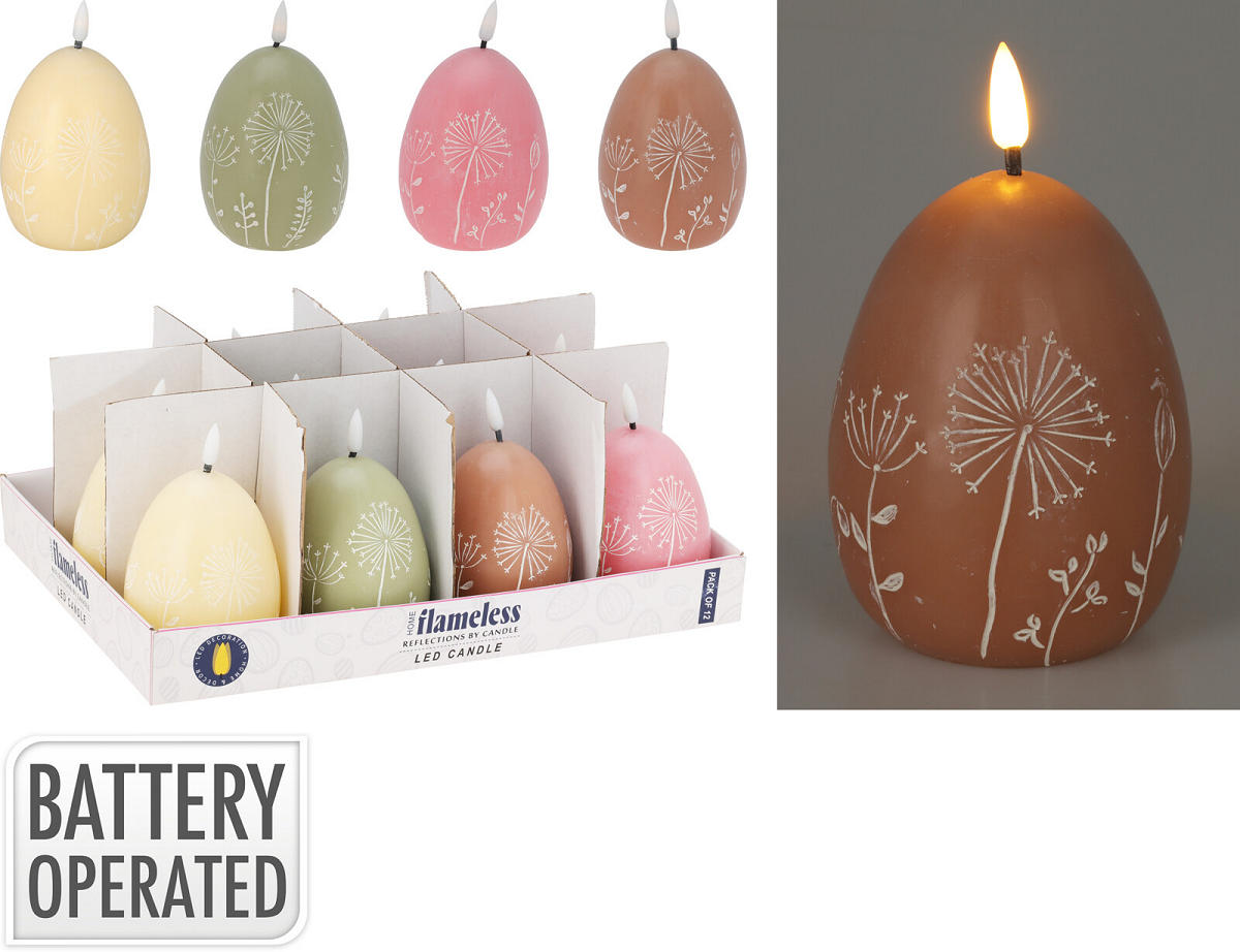 LED Kaars Paasei met bloem dessin assorti