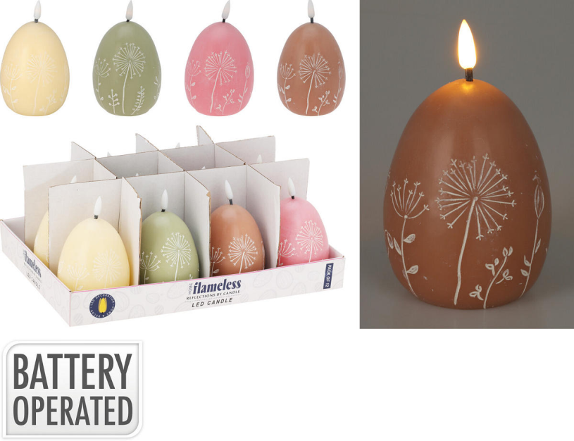 LED Kaars Paasei met bloem dessin assorti