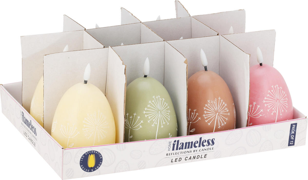 LED Kaars Paasei met bloem dessin assorti