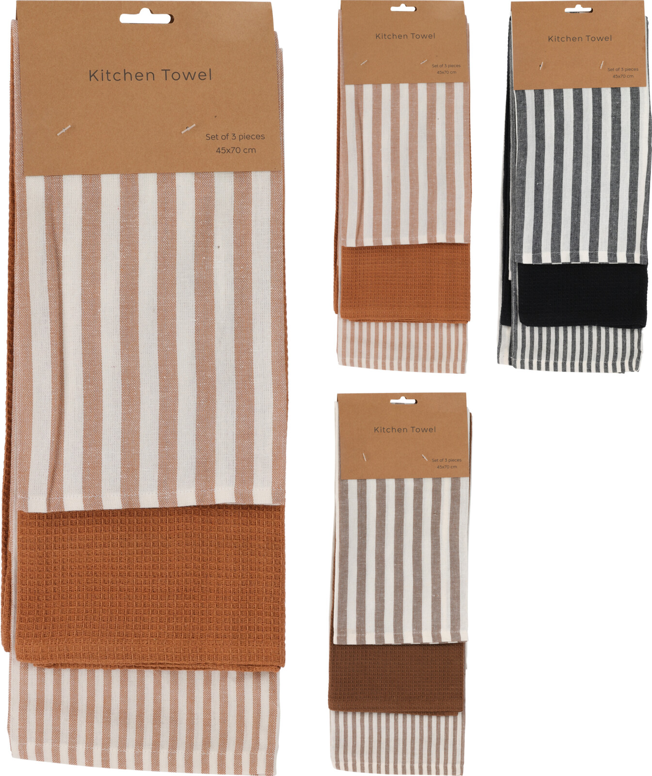 Theedoek Stripe Earth set 3 stuks 70x45cm assorti