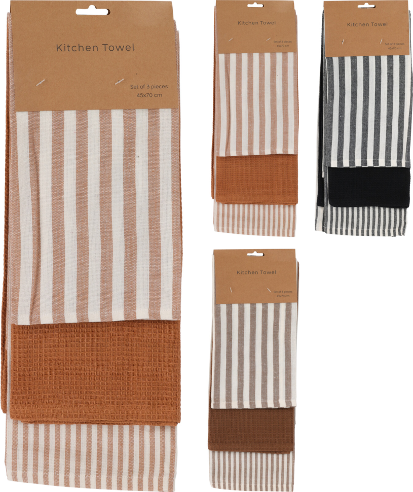 Theedoek Stripe Earth set 3 stuks 70x45cm assorti