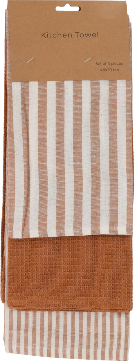 Theedoek Stripe Earth set 3 stuks 70x45cm assorti