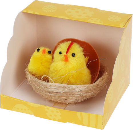 Chenillke kuikens 6cm 3 stuks in nestje in display