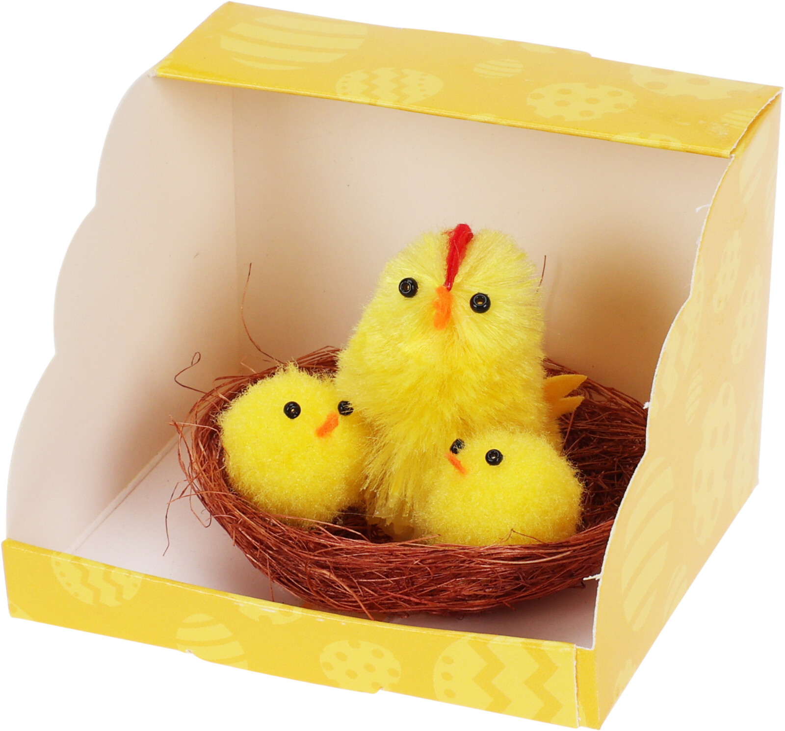 Chenillke kuikens 6cm 3 stuks in nestje in display