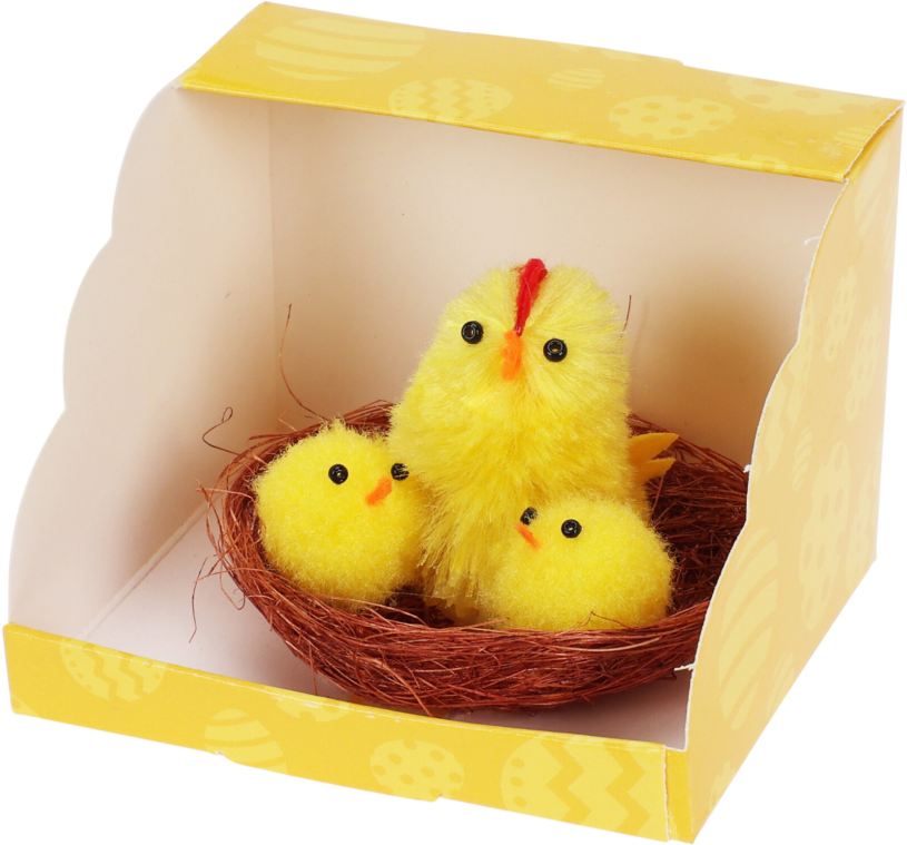 Chenillke kuikens 6cm 3 stuks in nestje in display