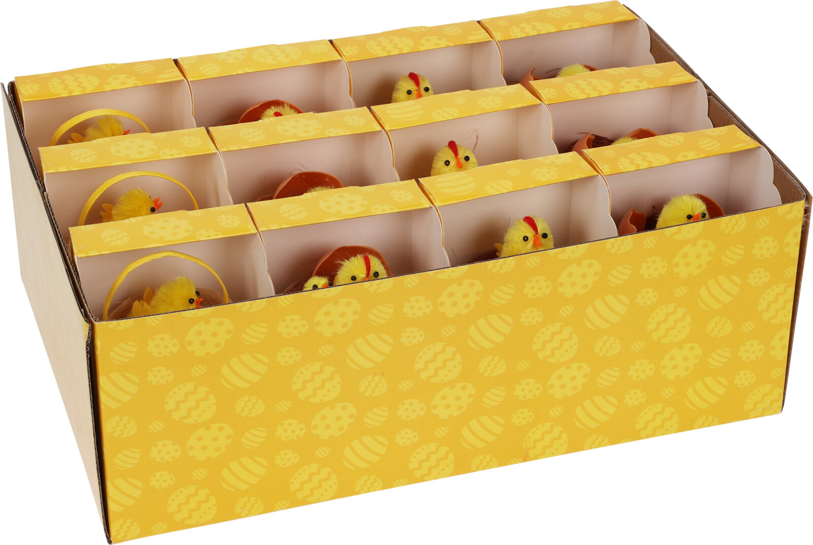 Chenillke kuikens 6cm 3 stuks in nestje in display