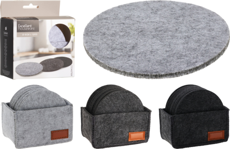 Onderzetter set Vilt 10cm 12 stuks met houder