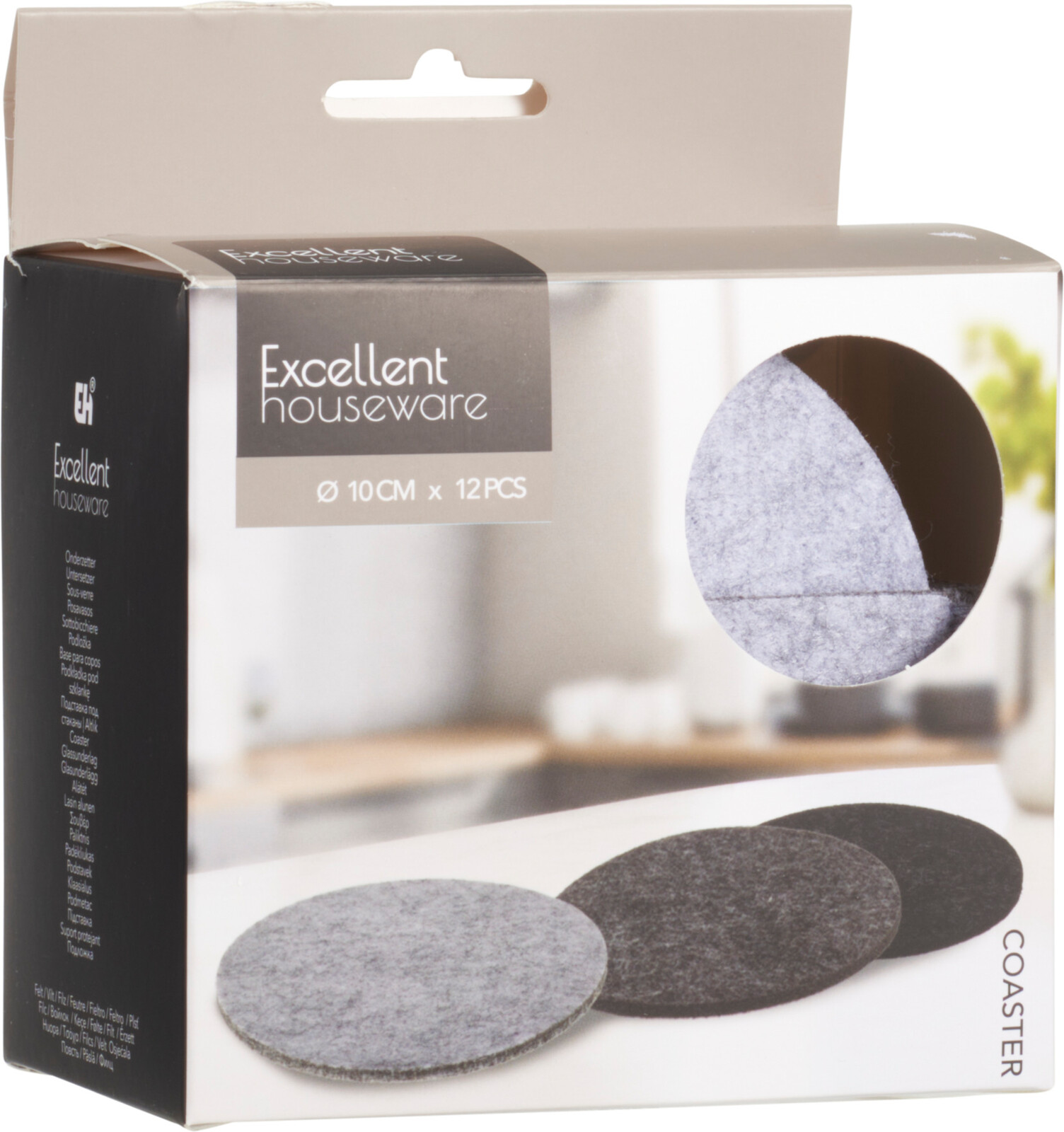 Onderzetter set Vilt 10cm 12 stuks met houder