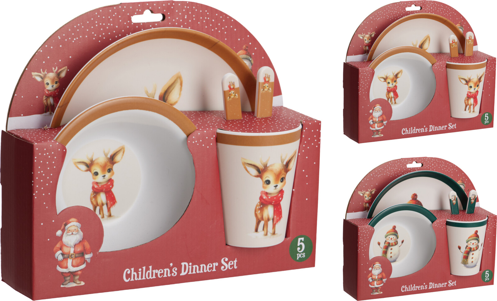 Kinder Serviesset Melamine Kerst 5-delig 3 assorti