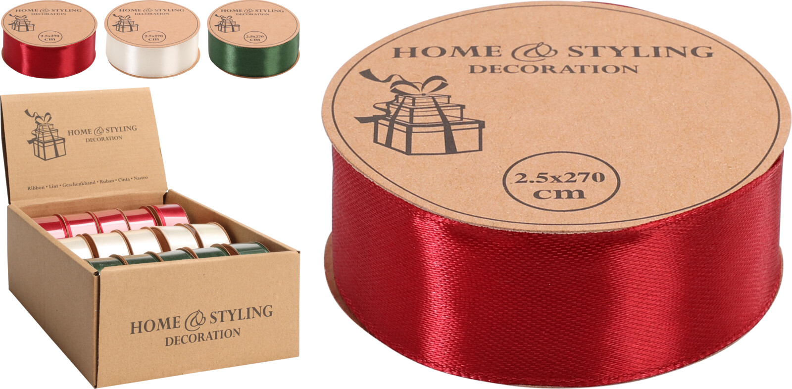 Kerstlint 2,5x300cm 3 assorti kleur