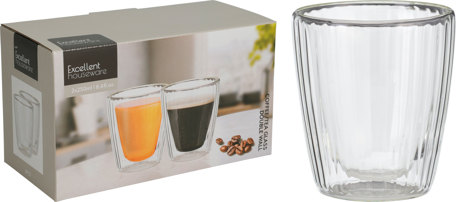 Dubbelwanding Koffie/Theeglas 250ml 2 stuks