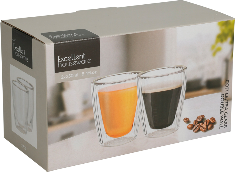 Dubbelwanding Koffie/Theeglas 250ml 2 stuks
