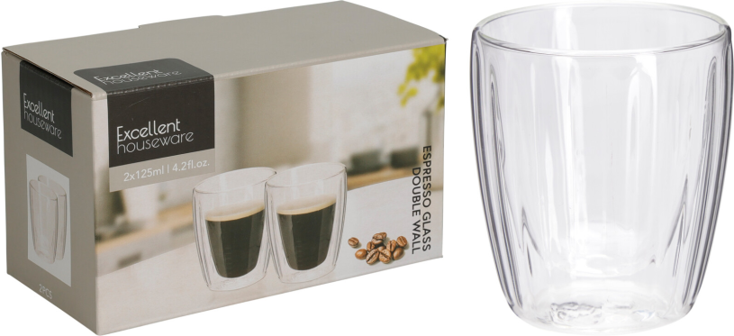 Dubbelwandig Koffie-Theeglas 125ml set 2 stuks in doos