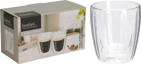 Dubbelwandig Koffie-Theeglas 125ml set 2 stuks in doos