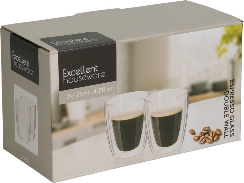 Dubbelwandig Koffie-Theeglas 125ml set 2 stuks in doos