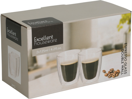 Dubbelwandig Koffie-Theeglas 125ml set 2 stuks in doos