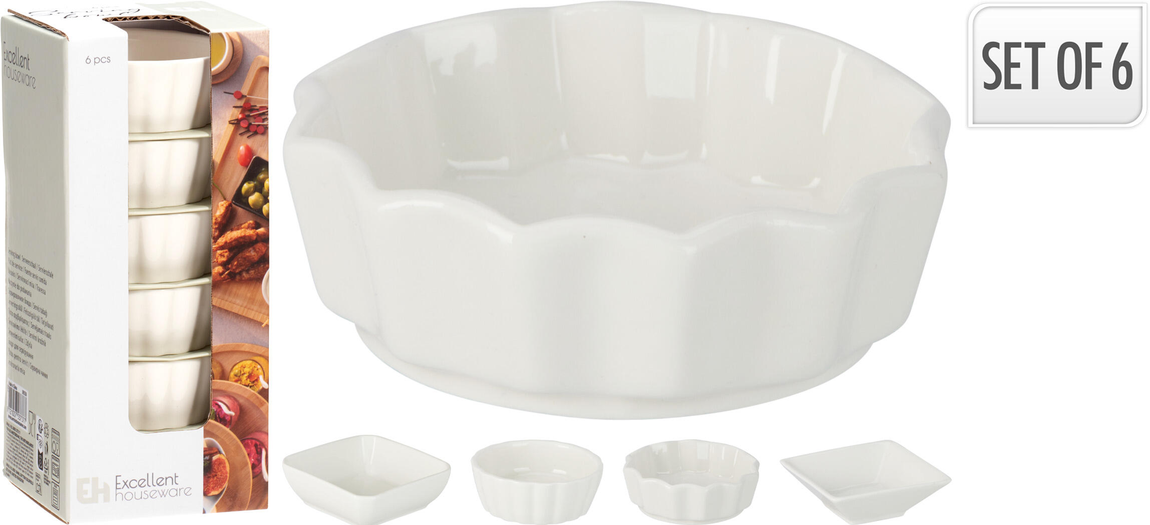 Snackschaal Porselein 8,5x3cm set 6 stuks