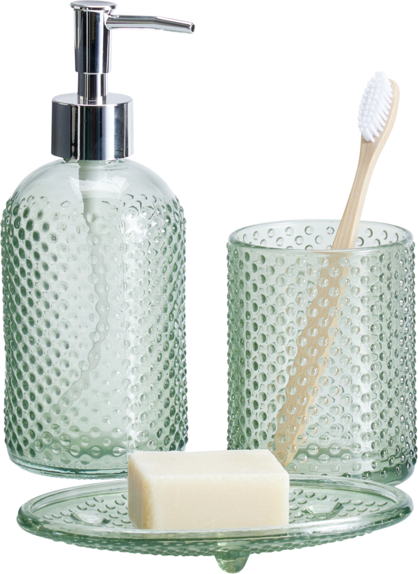 Badkamerset Ribbel Glas 3 delig assorti