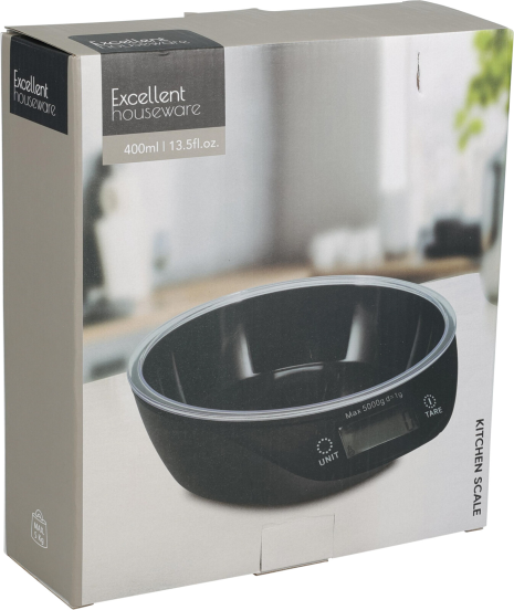 Keukenweegschaal zwart digitaal met mengkom 400ml